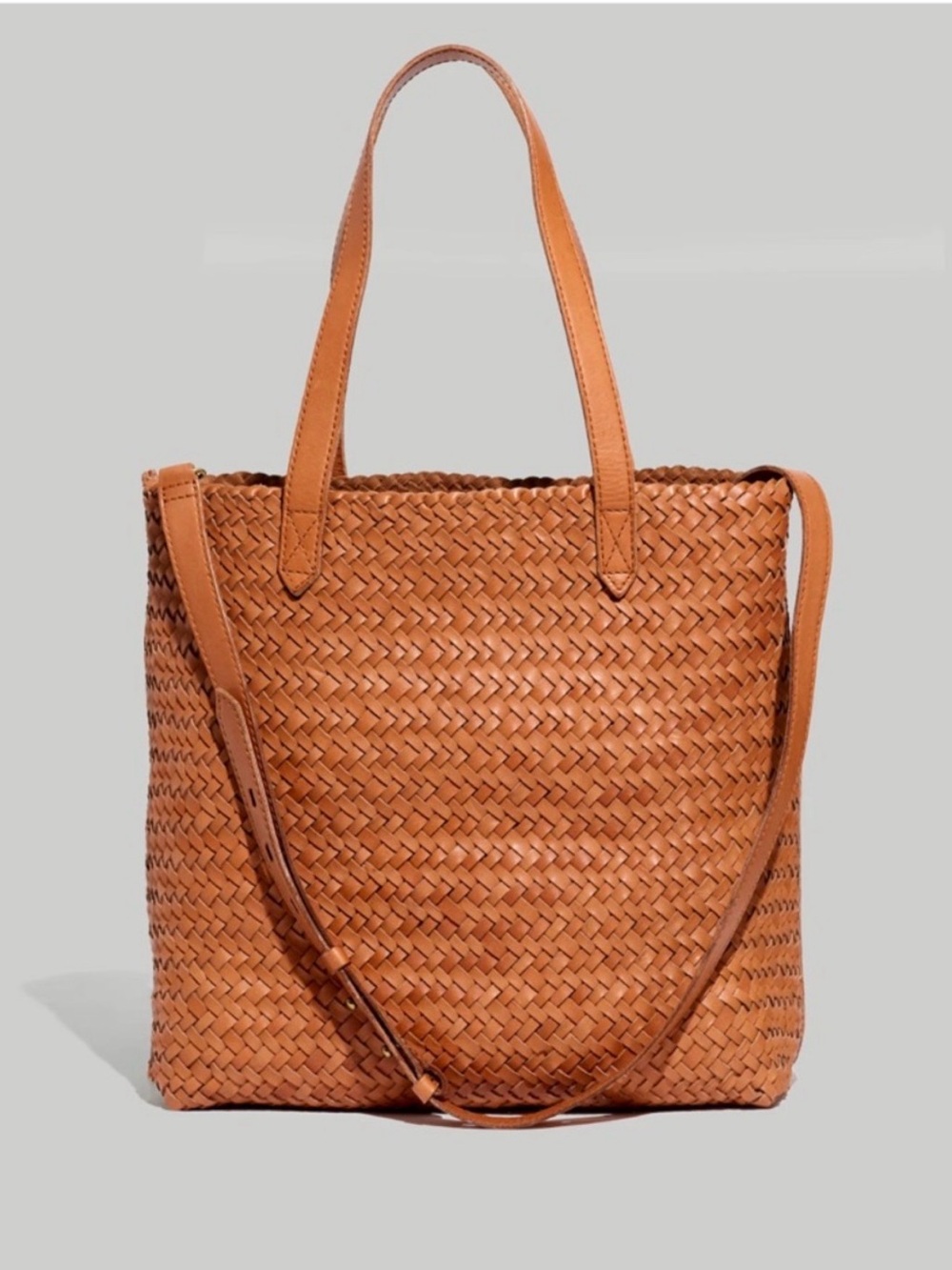 Madewell Woven Leather Tote in Cognac Brown